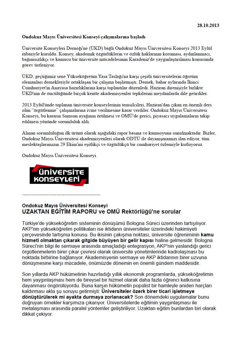 Uzaktan Eğitim Raporu ve OMÜ Rektörlüğü'ne Sorular