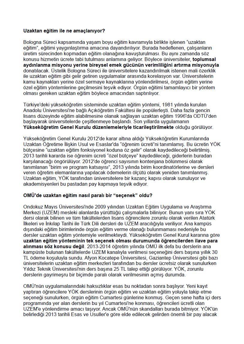 Uzaktan Eğitim Raporu ve OMÜ Rektörlüğü'ne Sorular