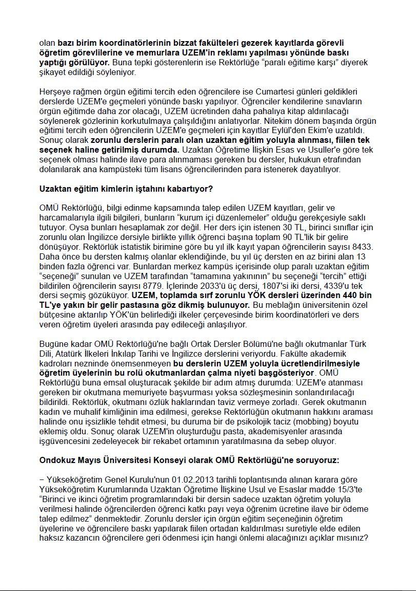 Uzaktan Eğitim Raporu ve OMÜ Rektörlüğü'ne Sorular