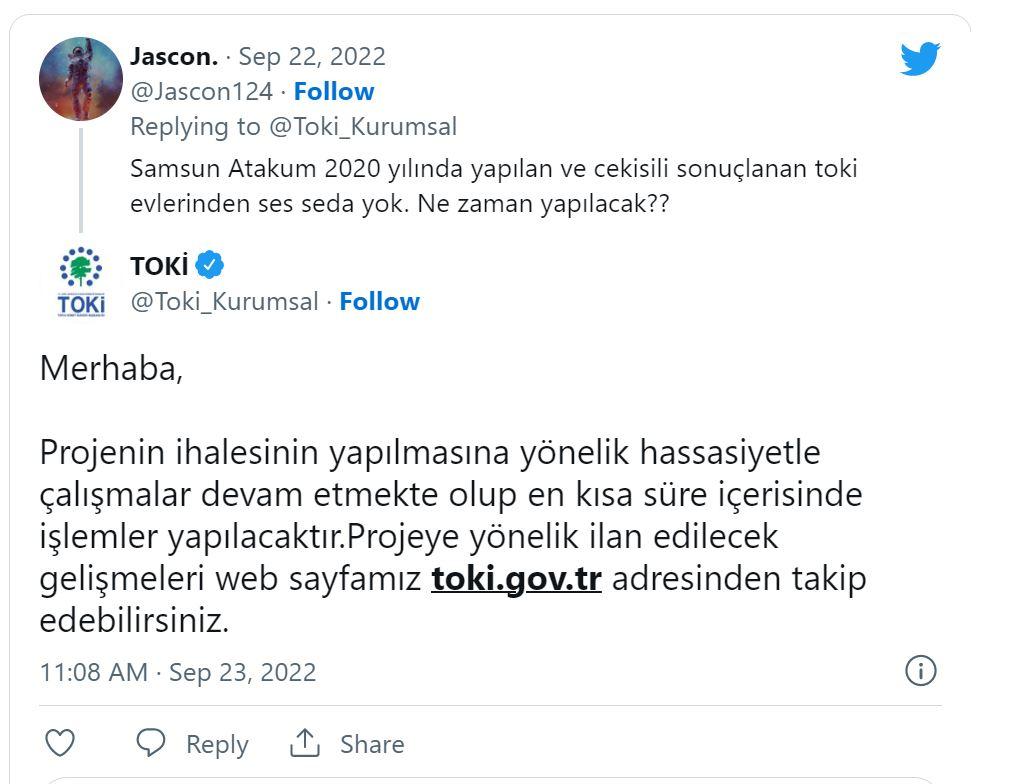 Toki Twitter Mesajı