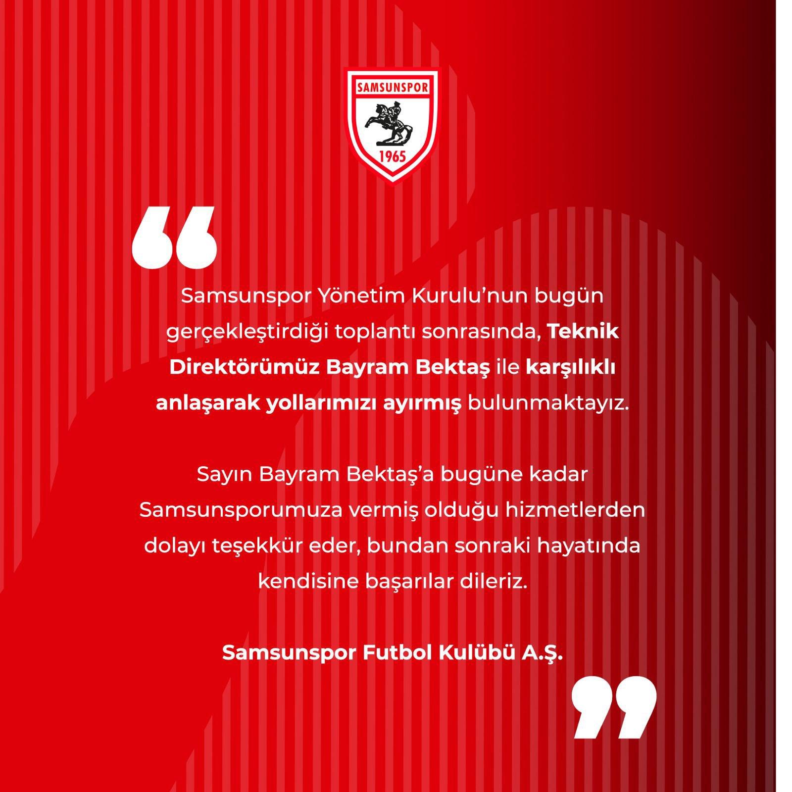 Samsunspor'da Bektaş dönemi bitti