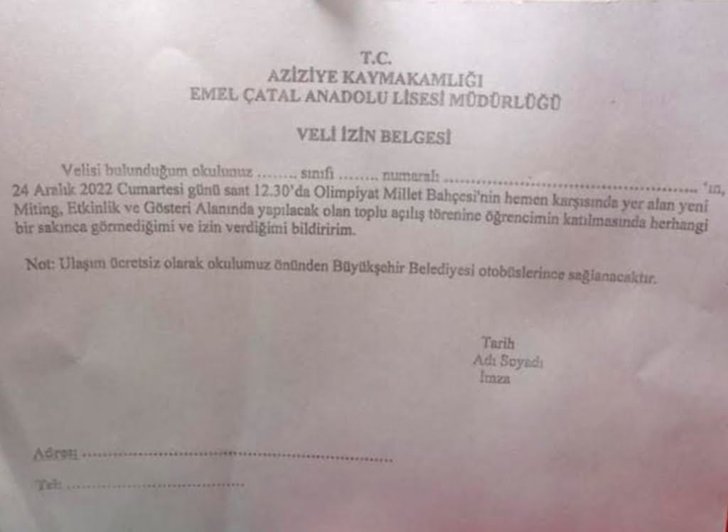 AK Parti mitingi için velilere izin formu gönderildi