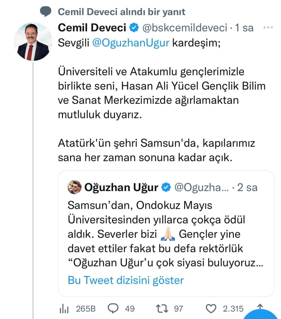 OMÜ'den Programcı Oğuzhan Uğur'a izin çıkmadı
