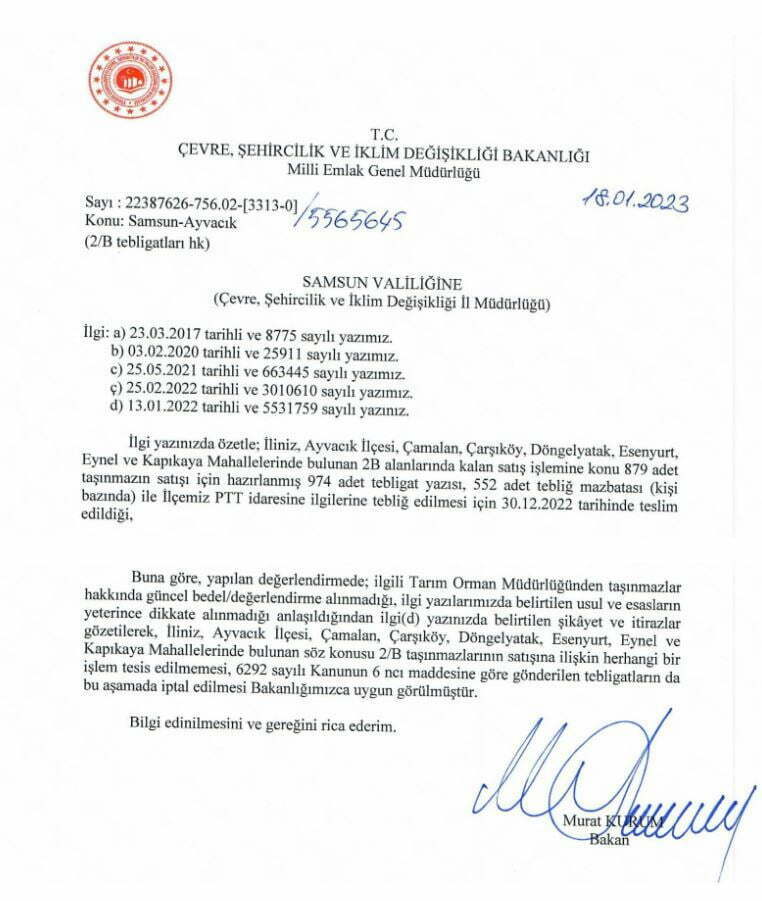 Bakan Murat Kurum'dan Ayvacık'taki çiftçiyi sevindiren haber