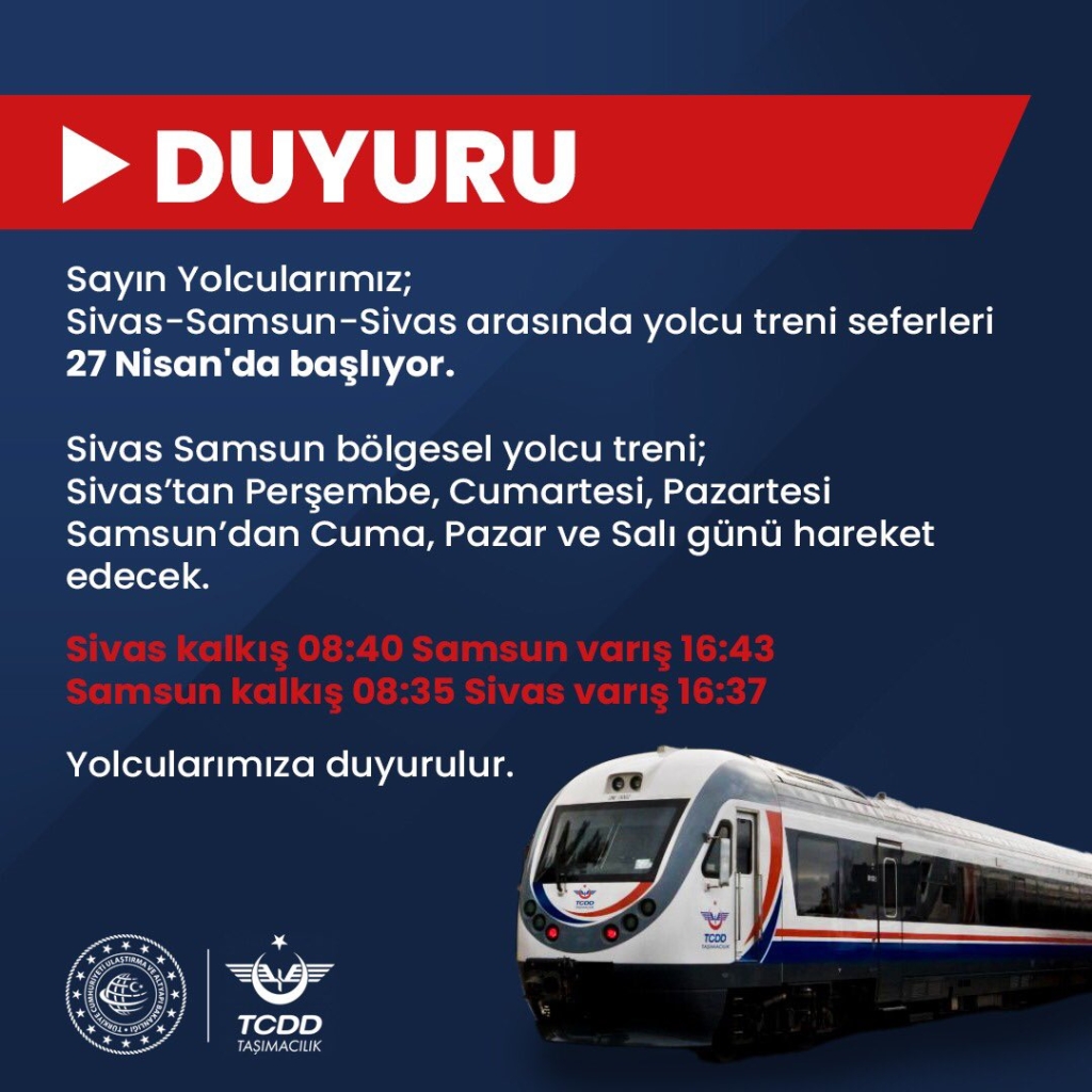 Sivas-Samsun-Sivas Treni Seferleri Seçime Yetişti