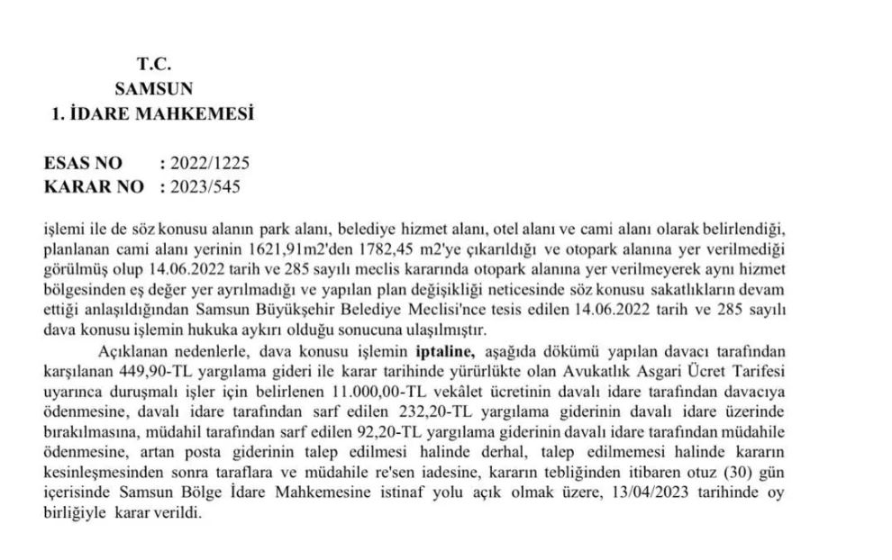 Atakum Kurupelit Marina Projesi'ni Mahkeme Ret Etti