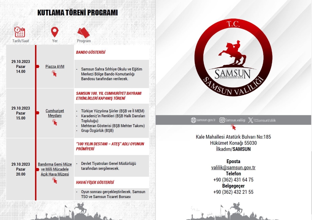 Samsun'da Cumhuriyet'in 100. Yılı Etkinlik Programı