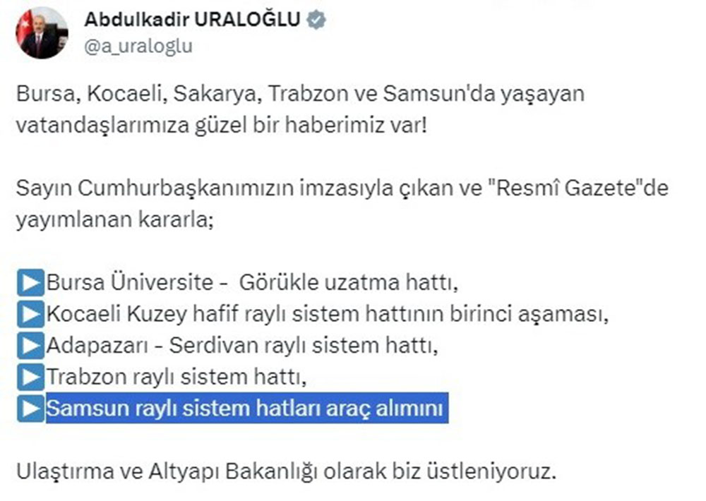 Ulaştırma ve Altyapı Bakanı Abdulkadir Uraloğlu
