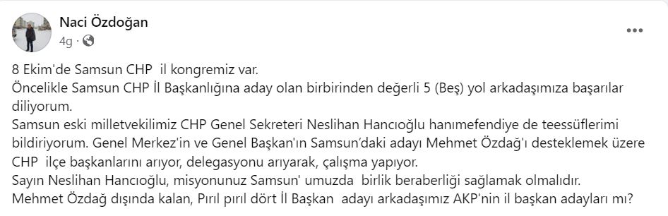 Naci Özdoğan Facebook Paylaşımı