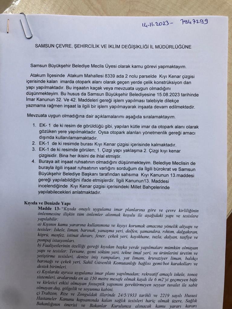 Samsun'da Çevre Müdürlüğü'ne 'Kaçak Yapı' Şikayeti!