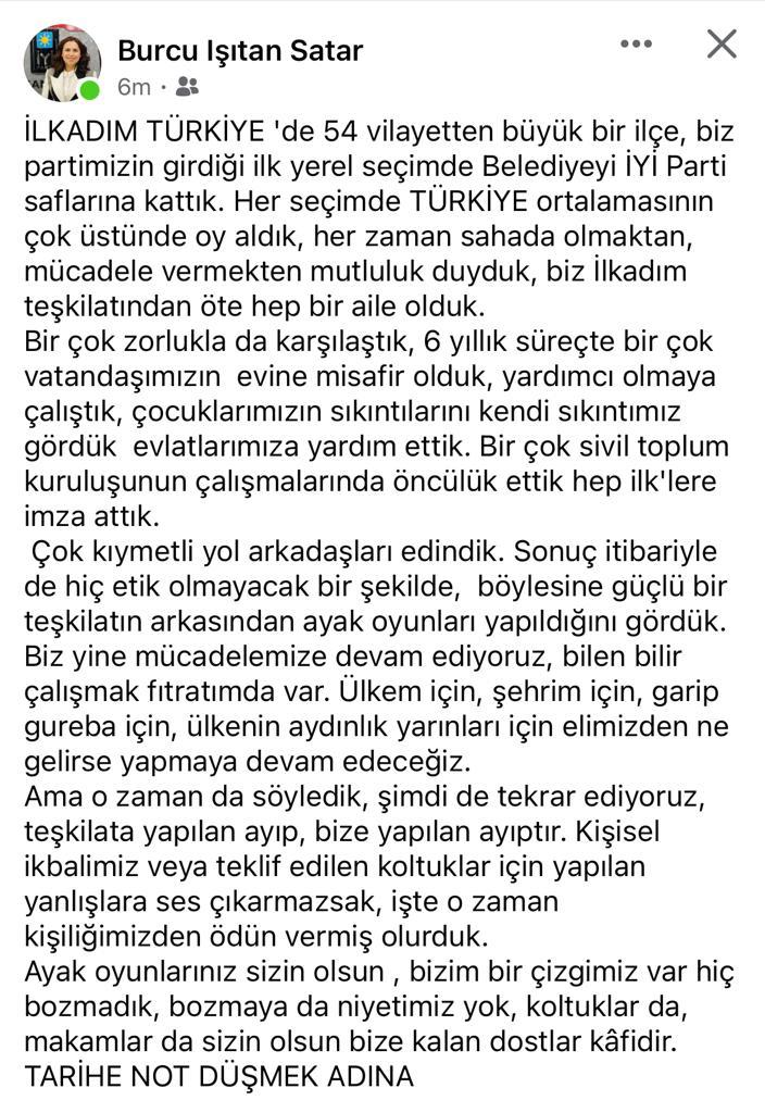 Burcu Işıtan Satar'ın O Paylaşımı
