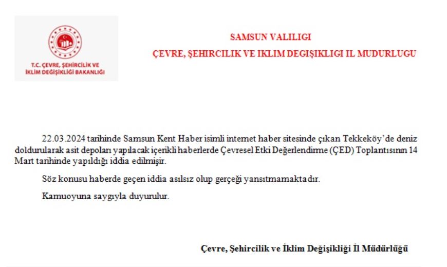 Samsun'daki Kimyasal Atık Tesisi Projesi Tepki Topluyor