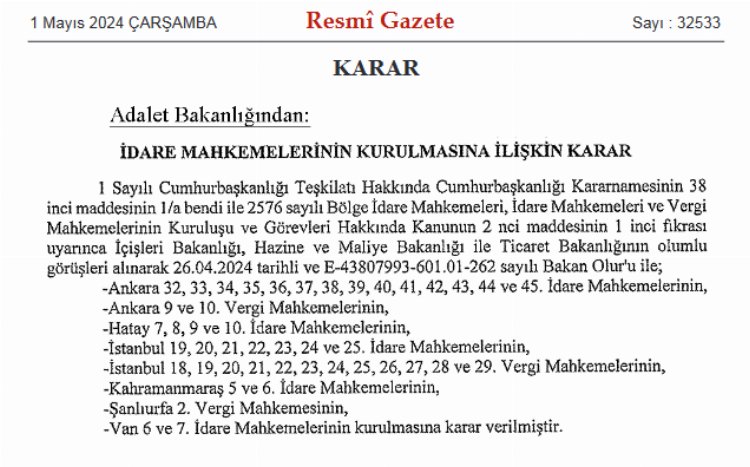 Adalet’e 44 İdare ve Vergi Mahkemesi Eklendi 