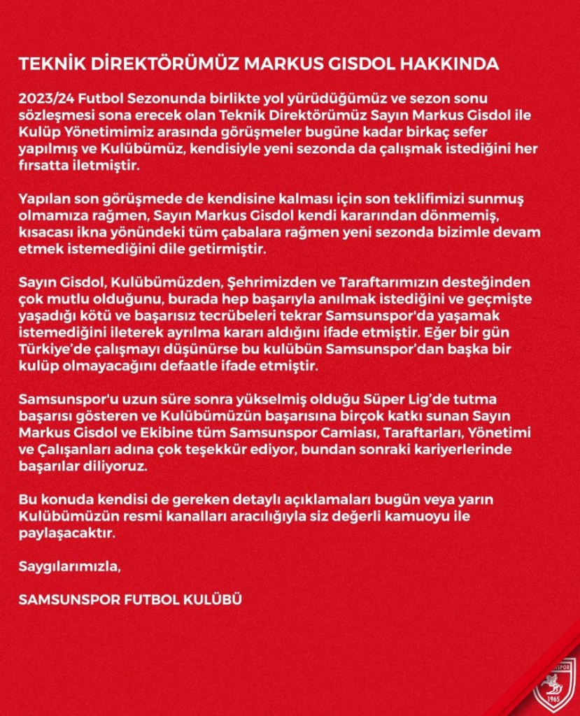 Teknik Direktör Gisdol Ayrılıyor