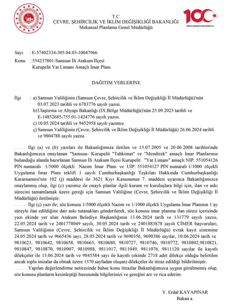 Atakum Kurupelit Yat Limanı Projesi'nde Başa Dönüldü