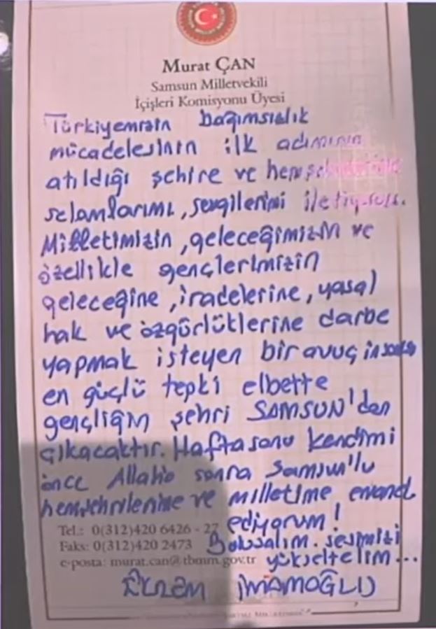 Ekrem İmamoğlu’ndan Samsun’a El Yazılı Daveti