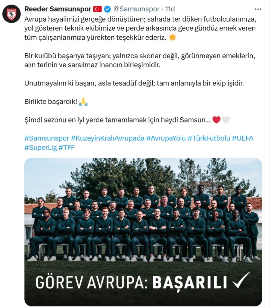 Samsunspor Kulübünden Yapılan Paylaşım