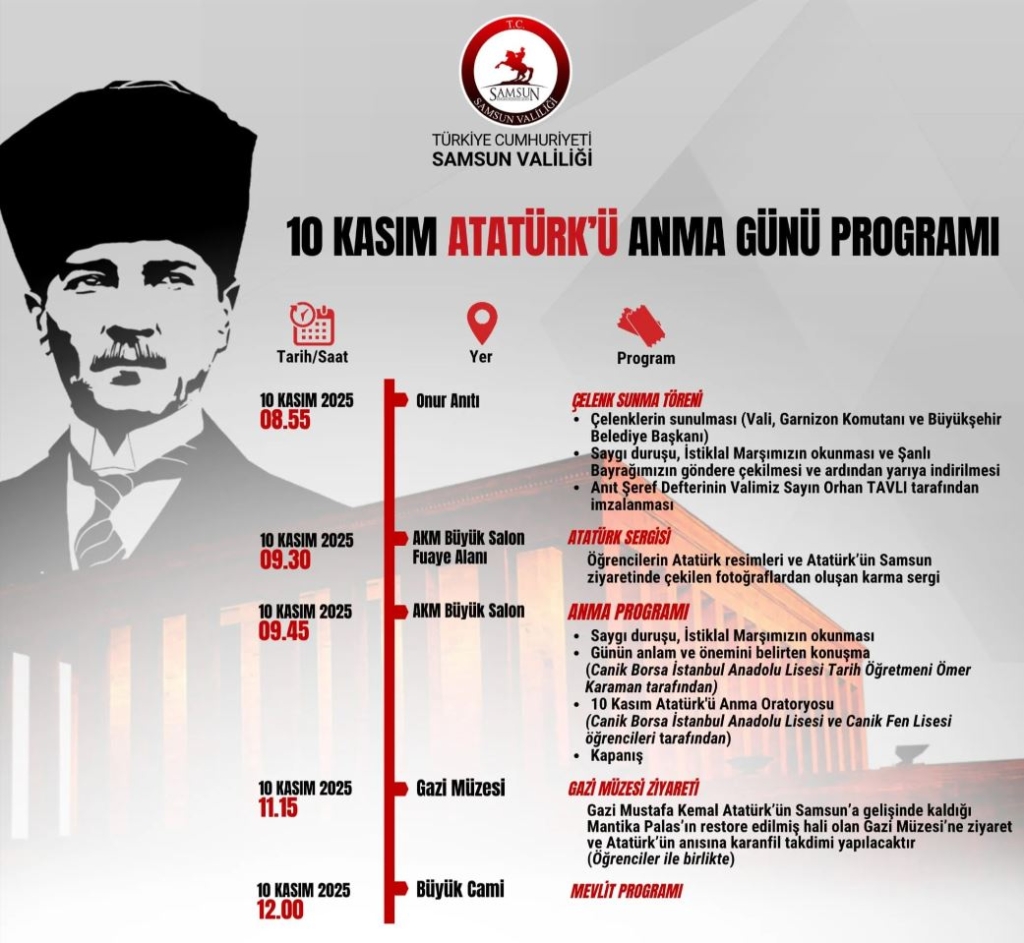Samsun’da 10 Kasım Programı