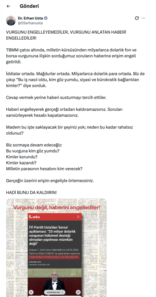 Erhan Usta’nın o paylaşımı