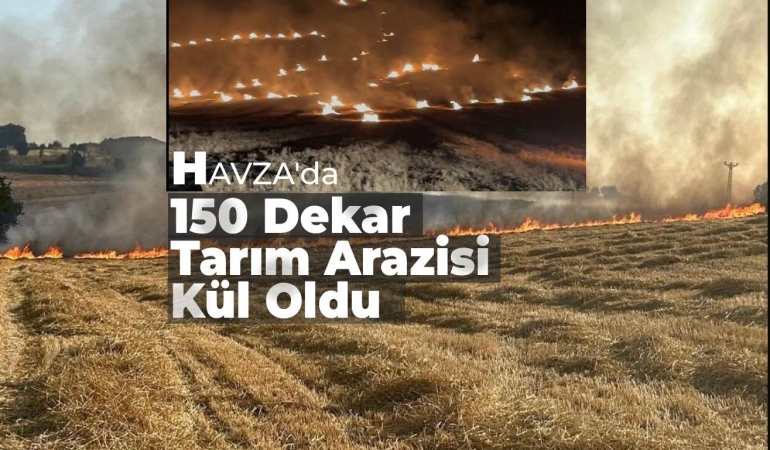 Havza’da Gece Yarısı Anız Yangını